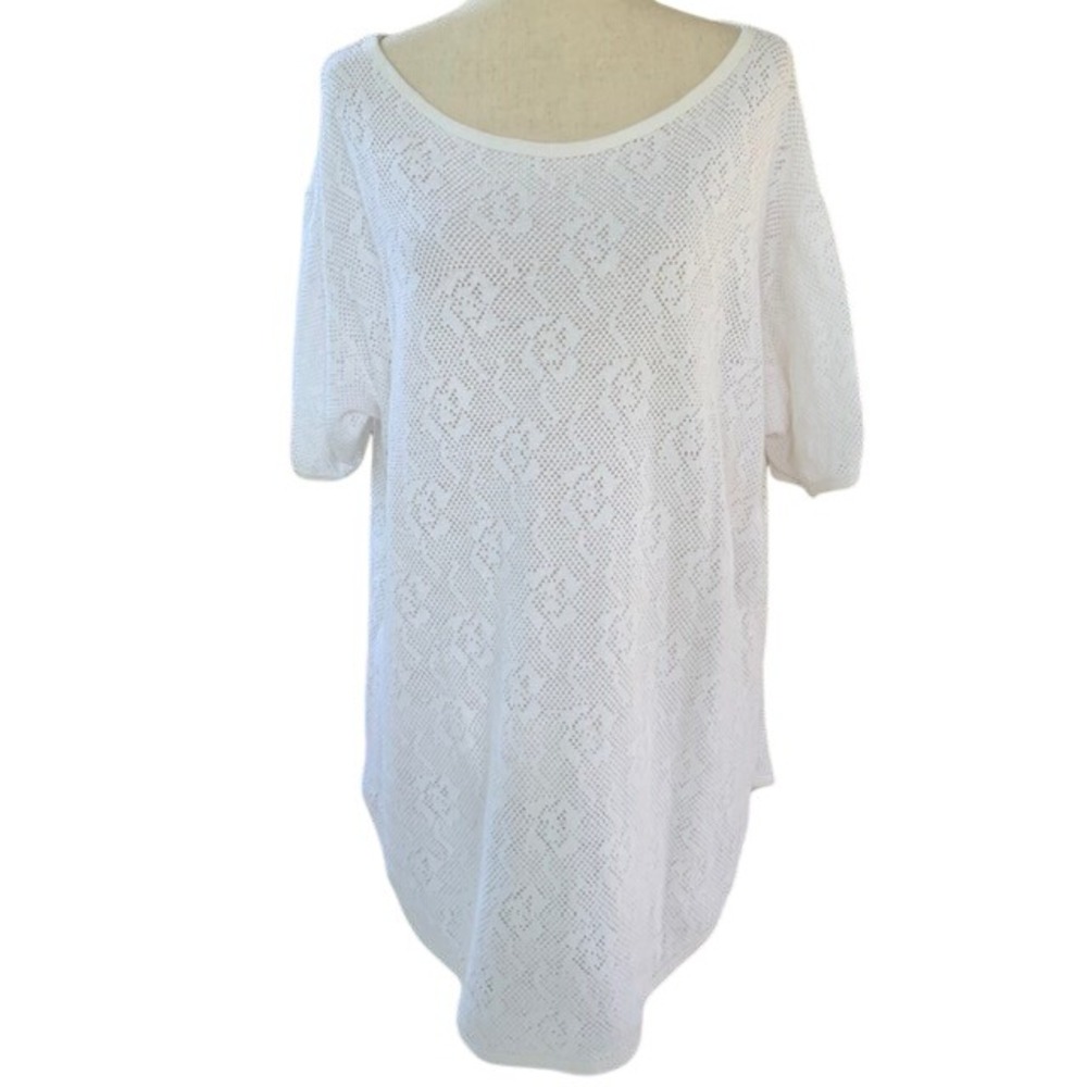 Vintage White Knit Cover Up Tunic One Size Coastal Boho Chic Resort Cruise Beach